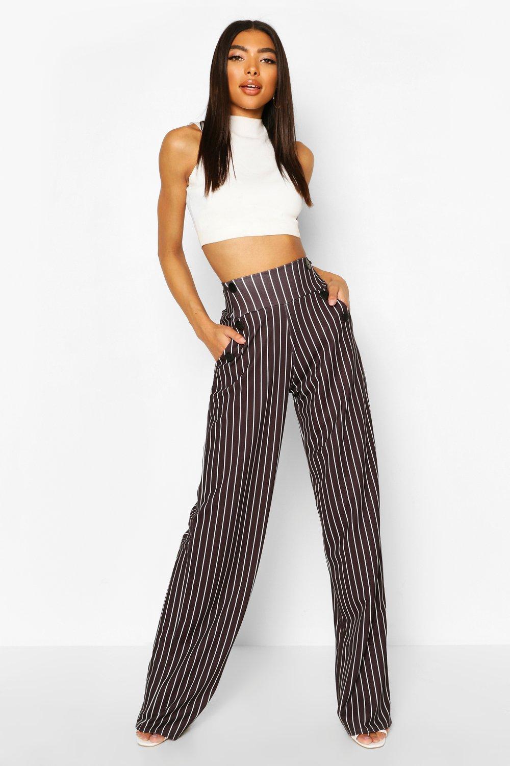 high waisted pinstripe trousers