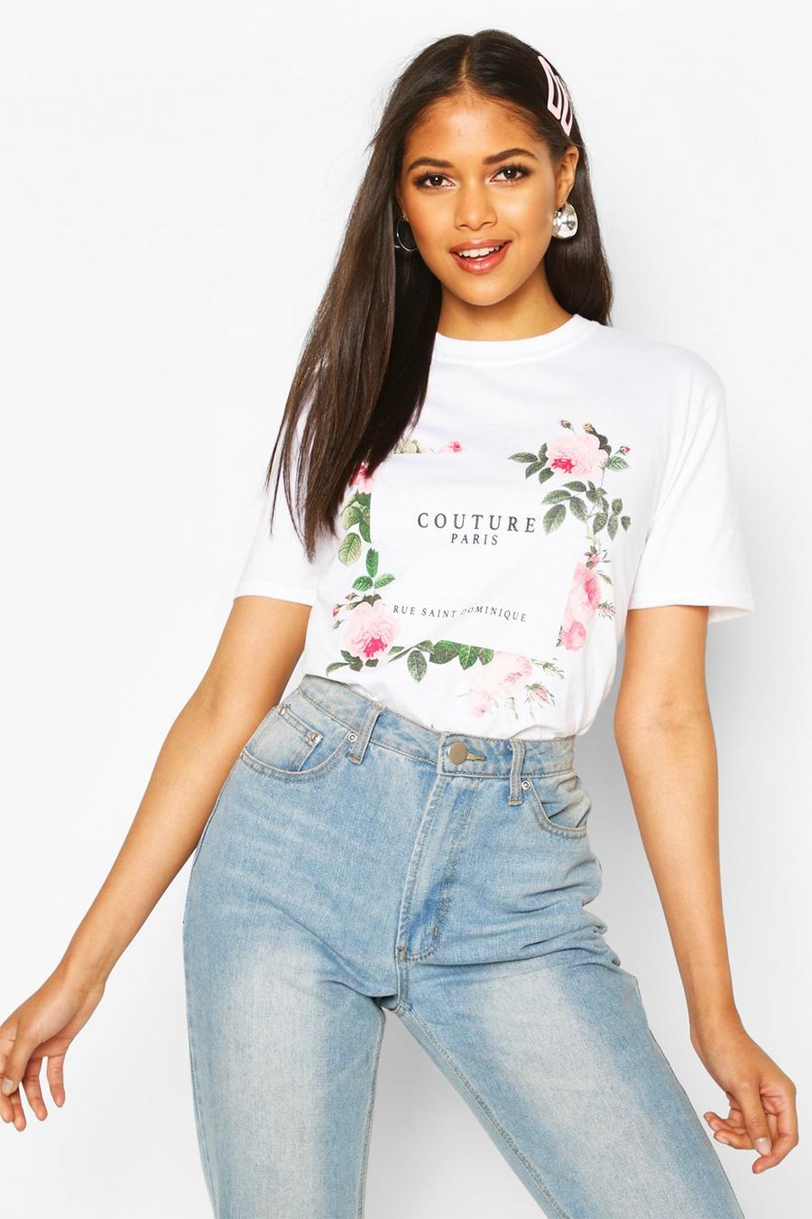 Lang T-shirt met Franse slogan en rozenprint image number 1