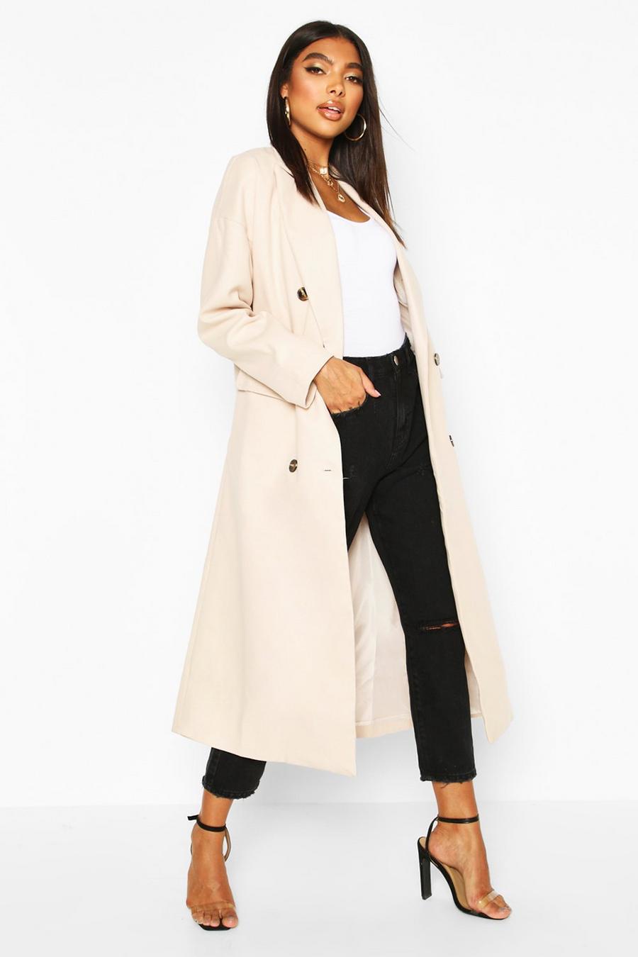 Cream Tall Double Breasted Longline Wool Coat image number 1