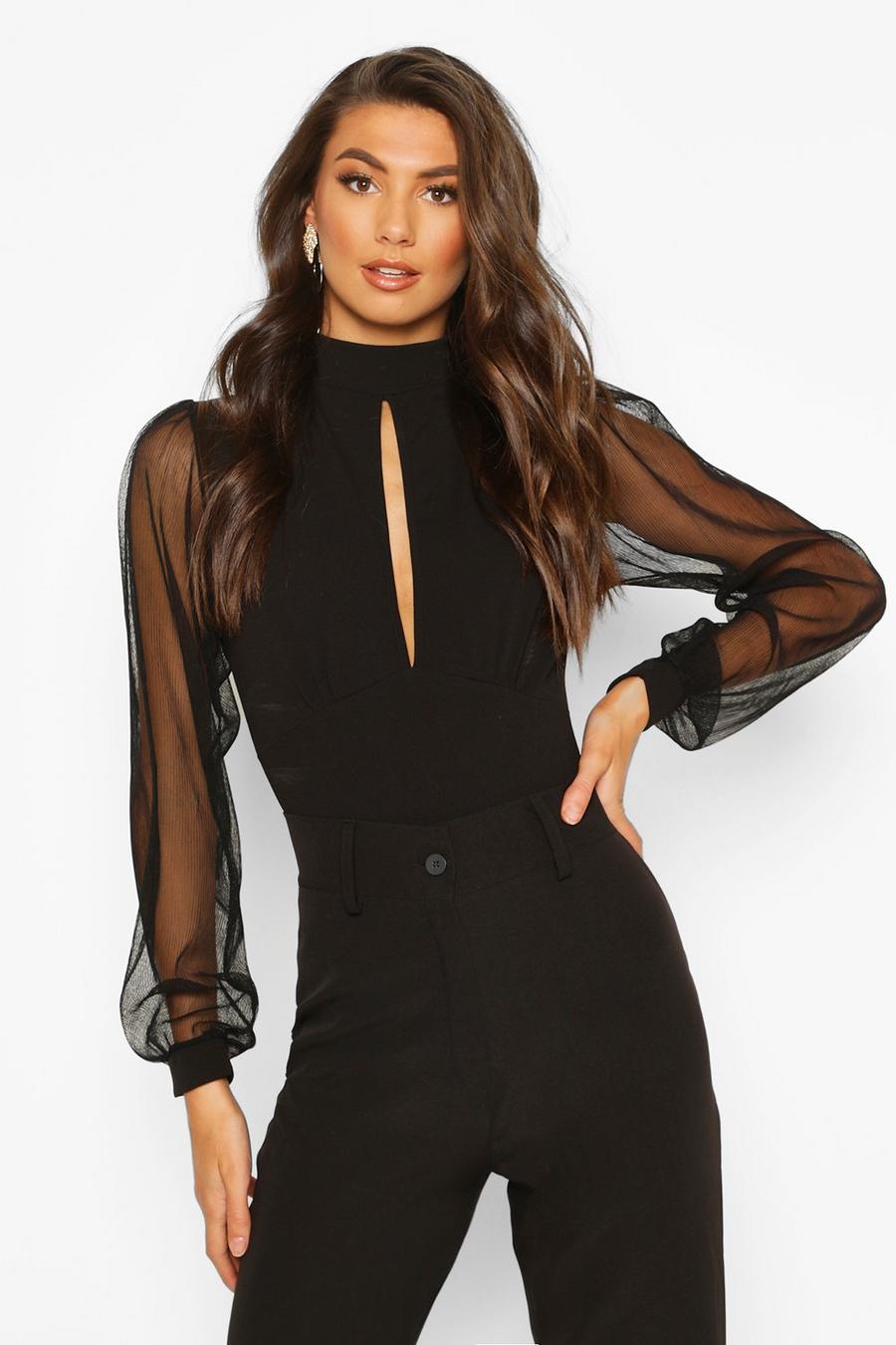 Tall Mesh Sleeve Cut Out Bodysuit image number 1