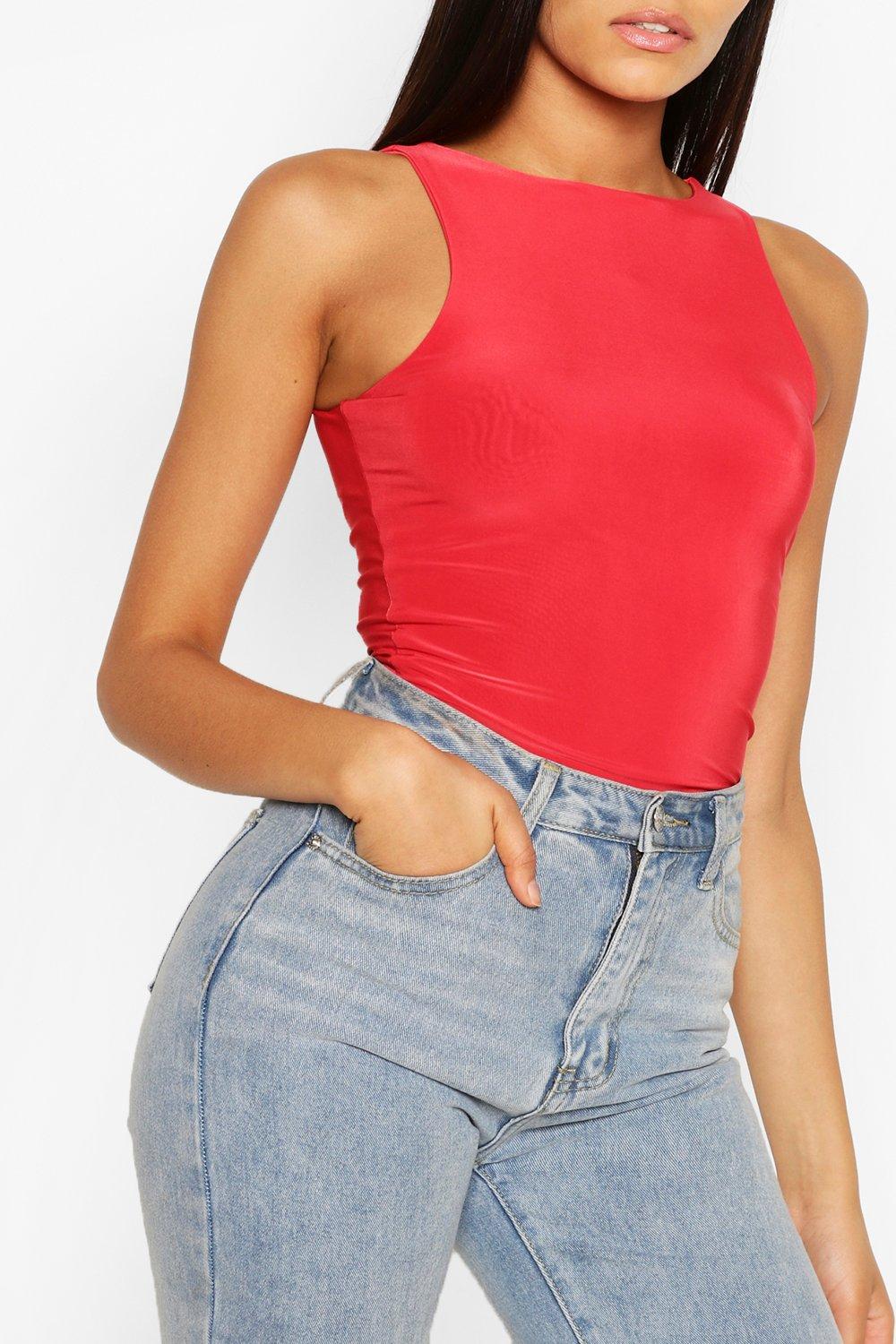 Buy Boohoo Matte Slinky High Neck Sleeveless Bodysuit Top In