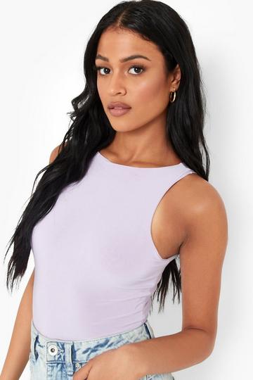 Tall Double Layer Slinky Racer Neck Bodysuit lilac