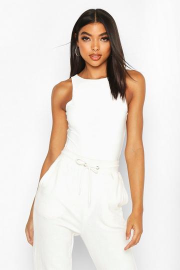 Tall Double Layer Slinky Racer Neck Bodysuit white