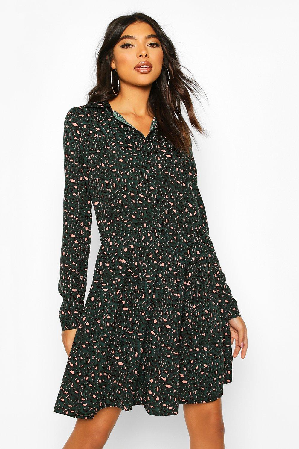 leopard print shirt dress boohoo