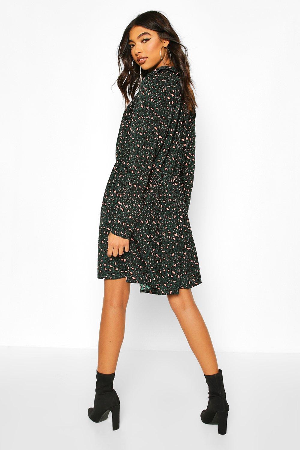 boohoo animal print shirt dress