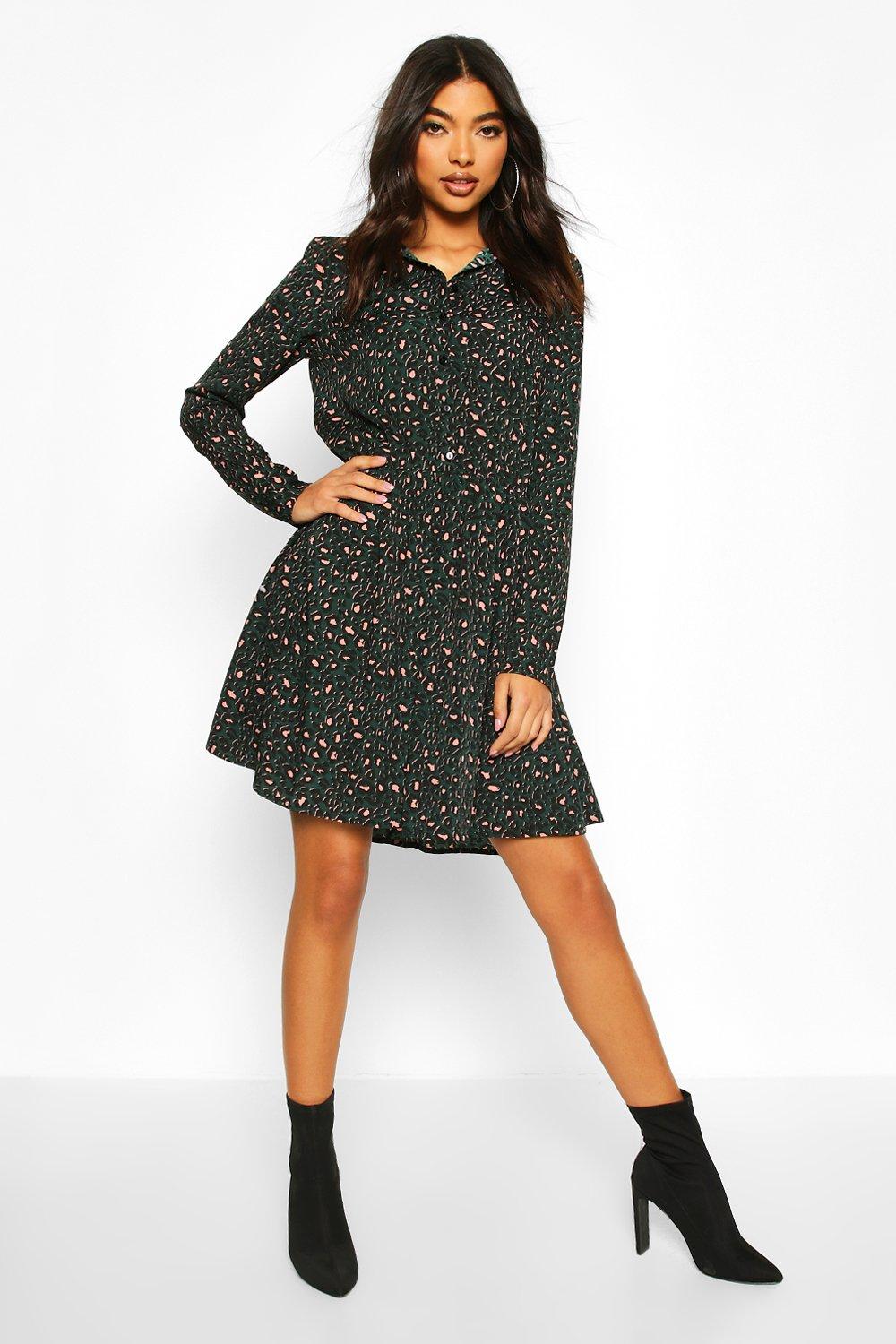 boohoo animal print shirt dress