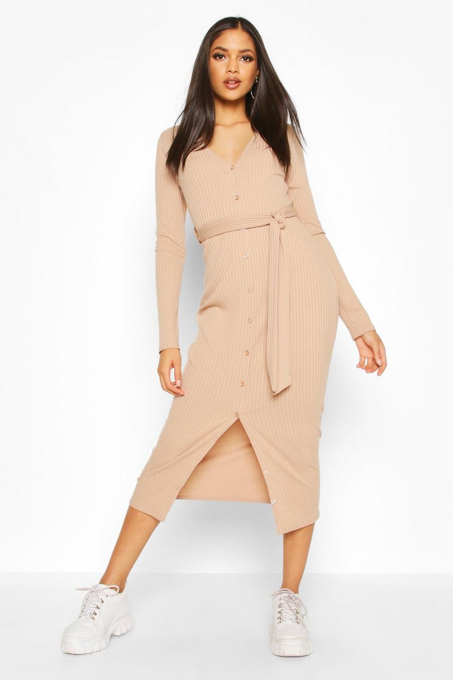 Tall Button Down Rib Midi Dress image number 1