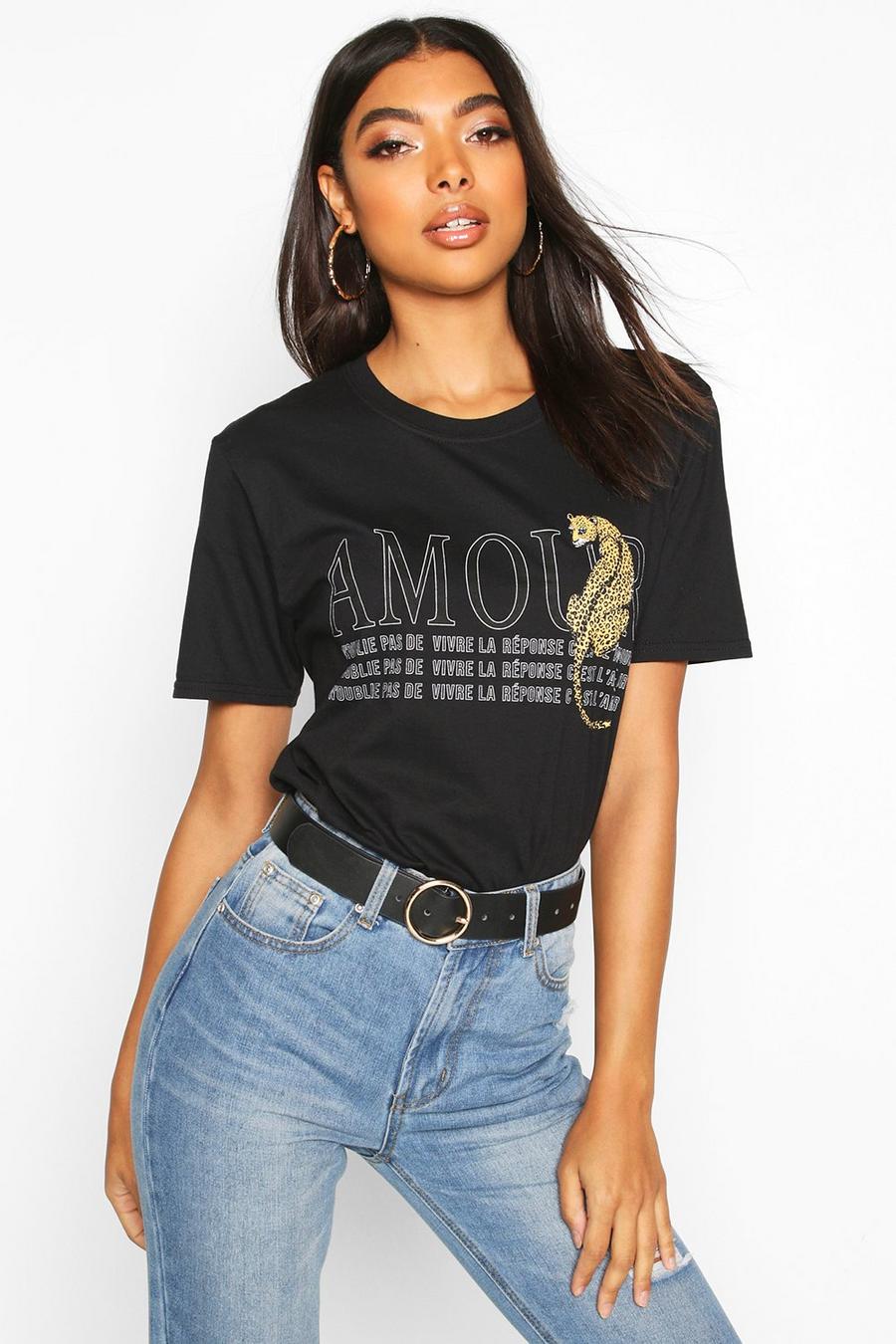 Black noir Tall 'Amour' Slogan T-Shirt image number 1