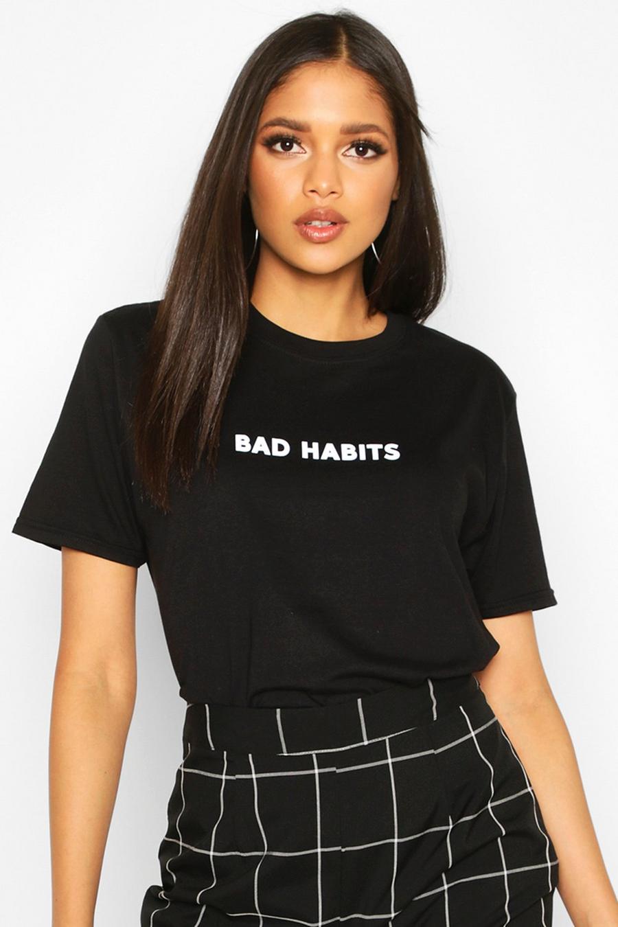 Black Tall 'Bad Habits' Graphic T-Shirt image number 1