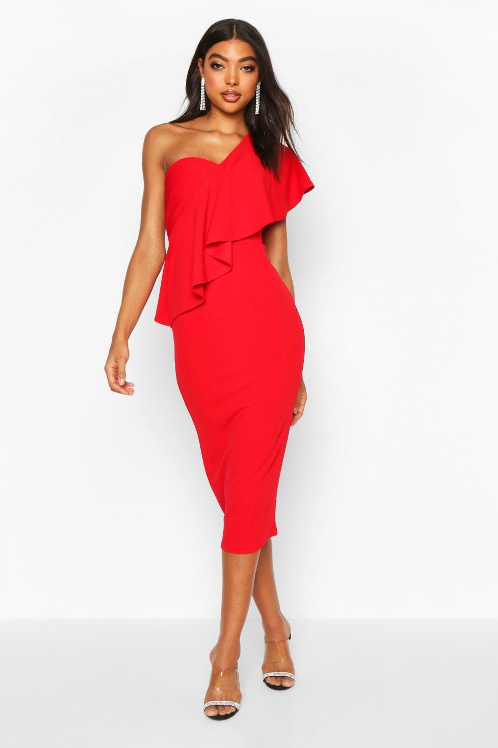 boohoo one shoulder midi dress