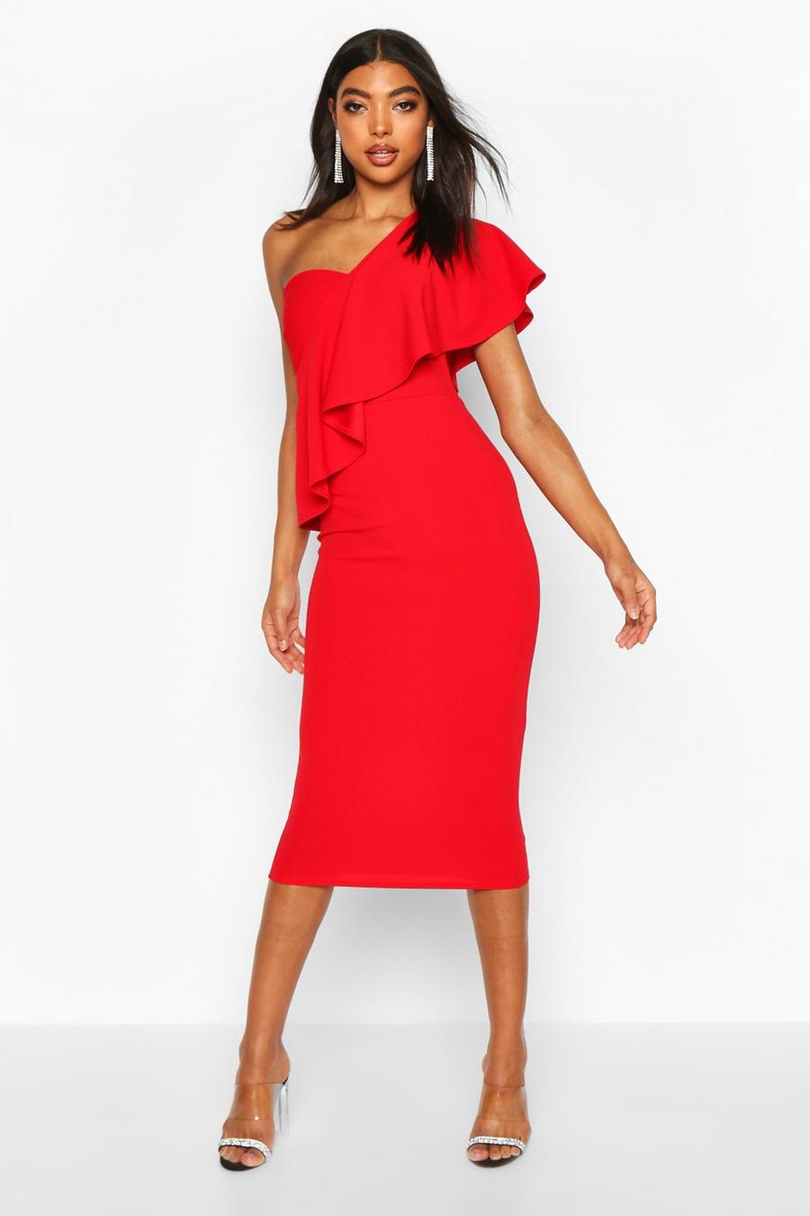 Tall Ruffle One Shoulder Midi Dress image number 1