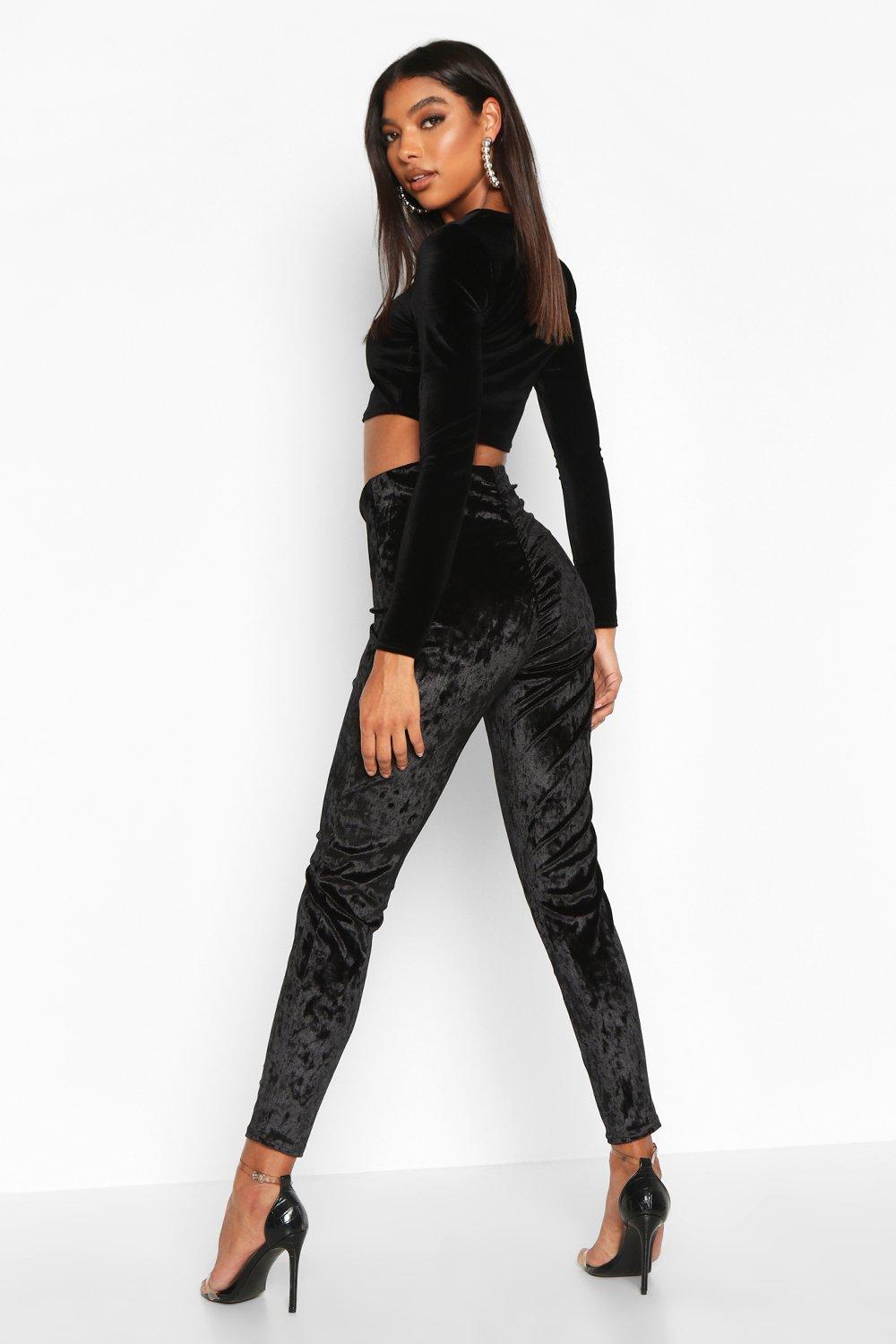 Women's Velour Ruched Crop Top & Leggings