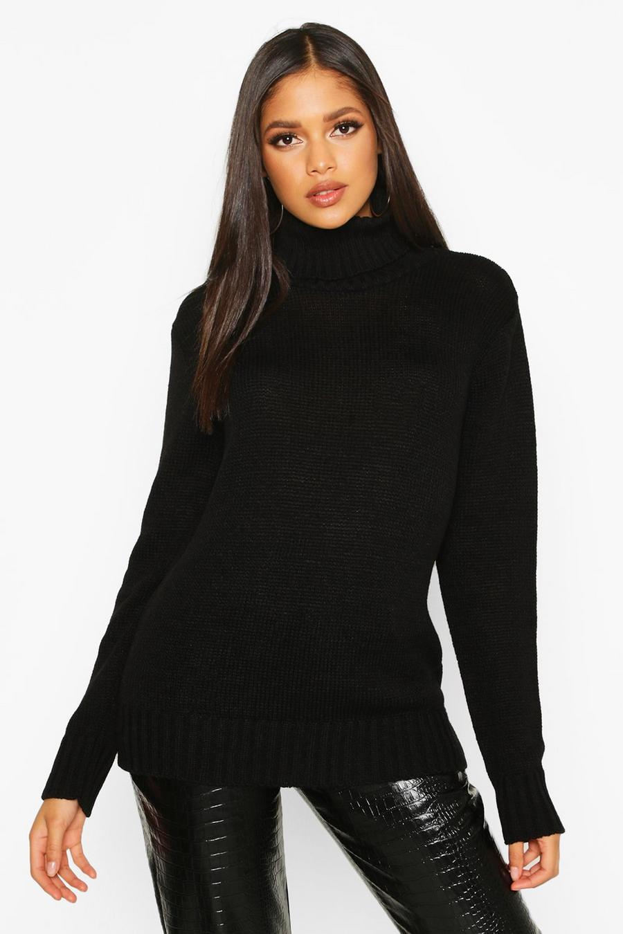 Black Tall Roll Neck Soft Knitted Jumper image number 1