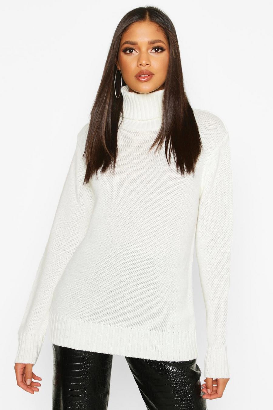 Cream Tall Roll Neck Soft Knitted Jumper image number 1