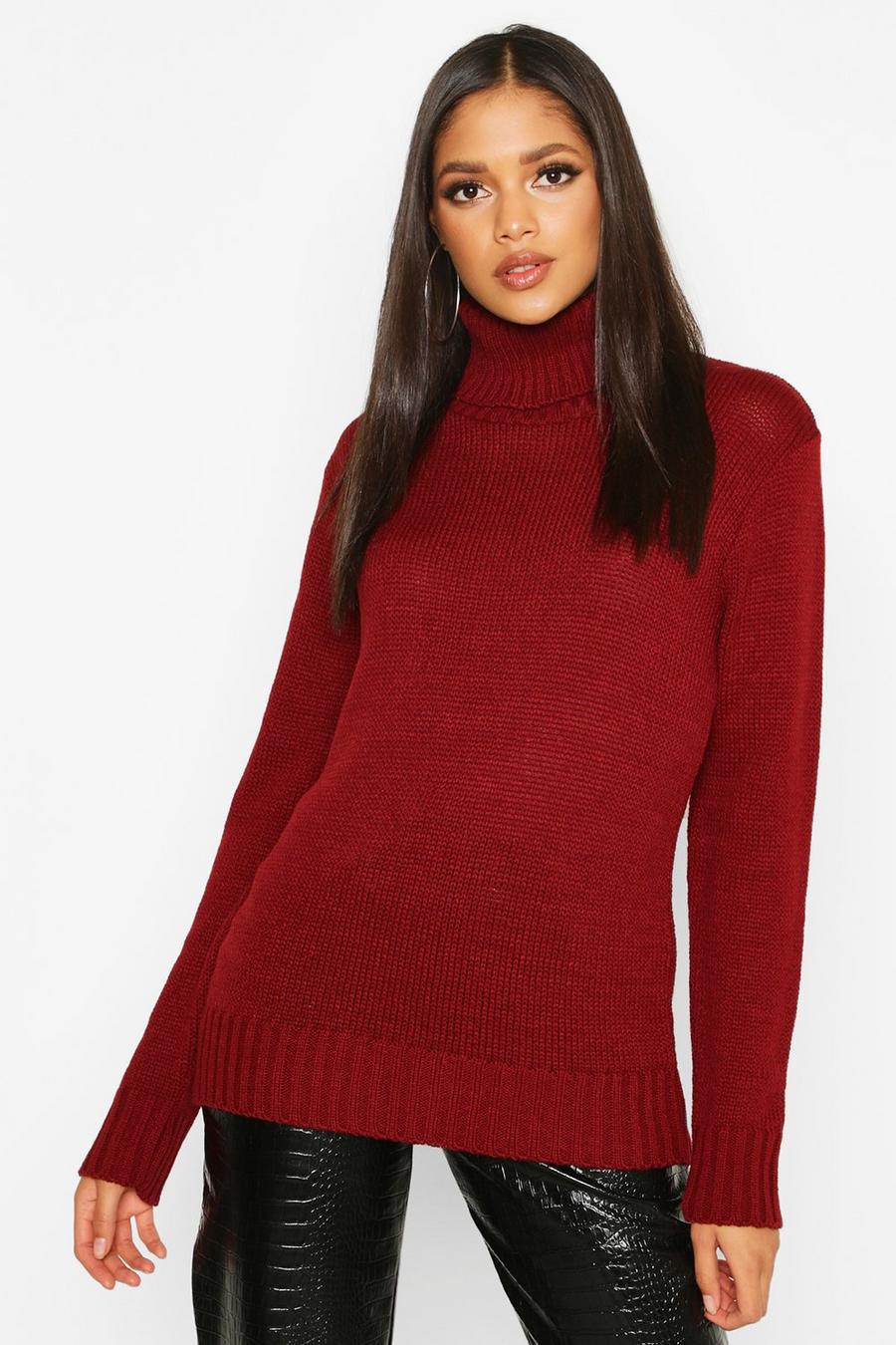Wine Tall Roll Neck Soft Knitted Jumper image number 1