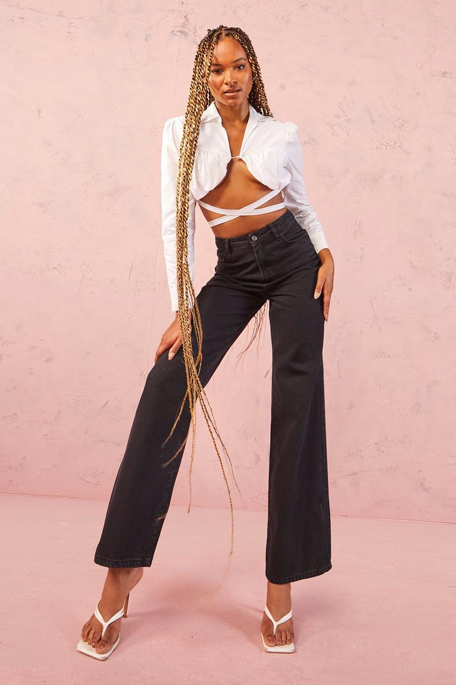 Black Tall High Rise Wide Leg Jeans image number 1