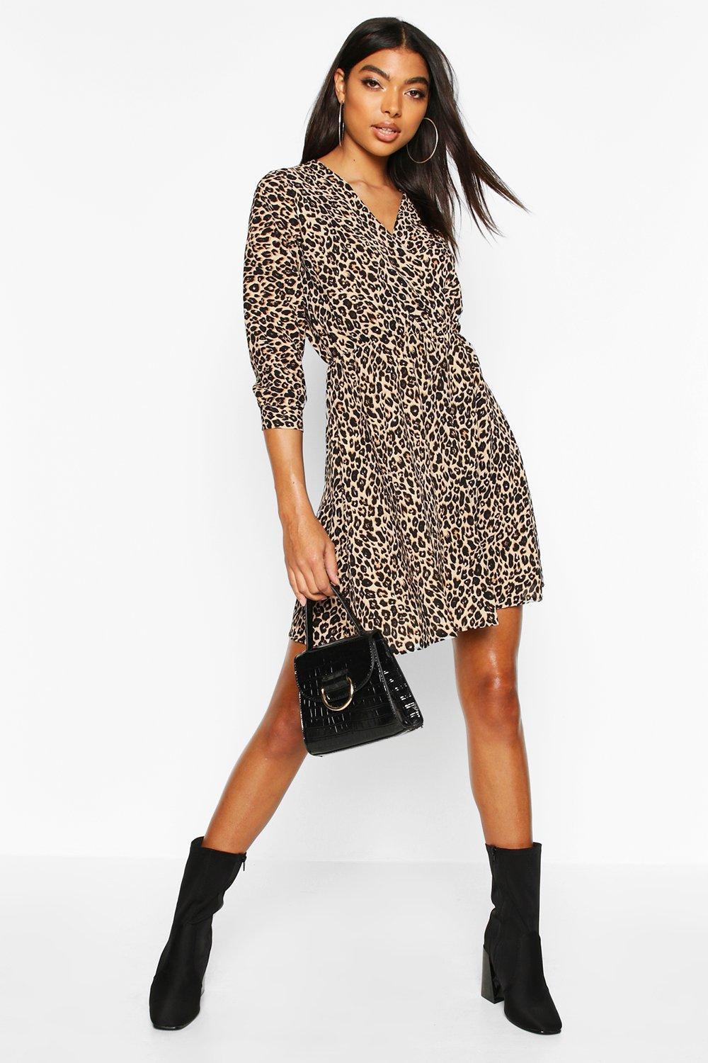 Women's Tall Leopard Print Wrap Dress | Boohoo UK