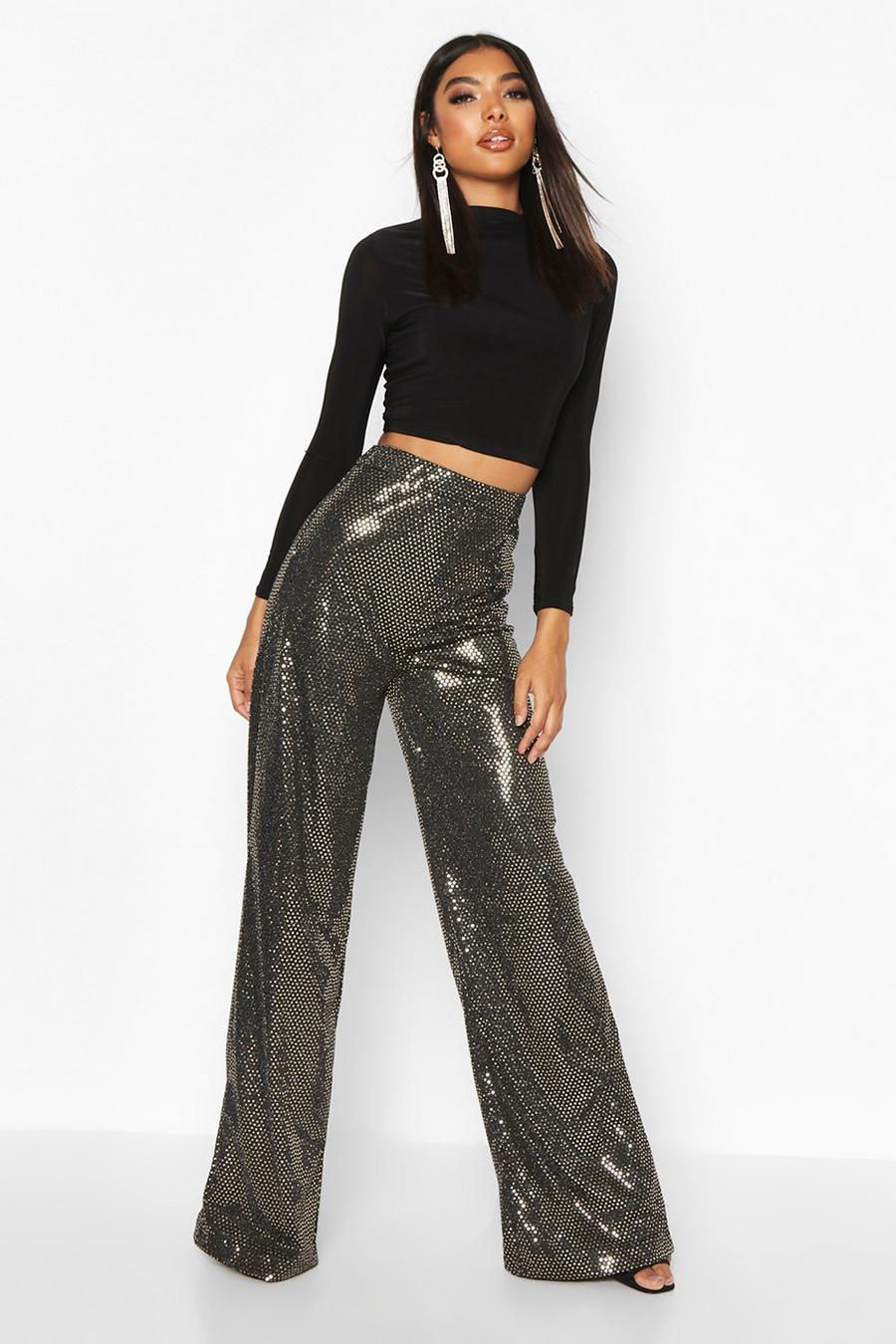 Gold Tall Sequin Wide Leg Pants image number 1