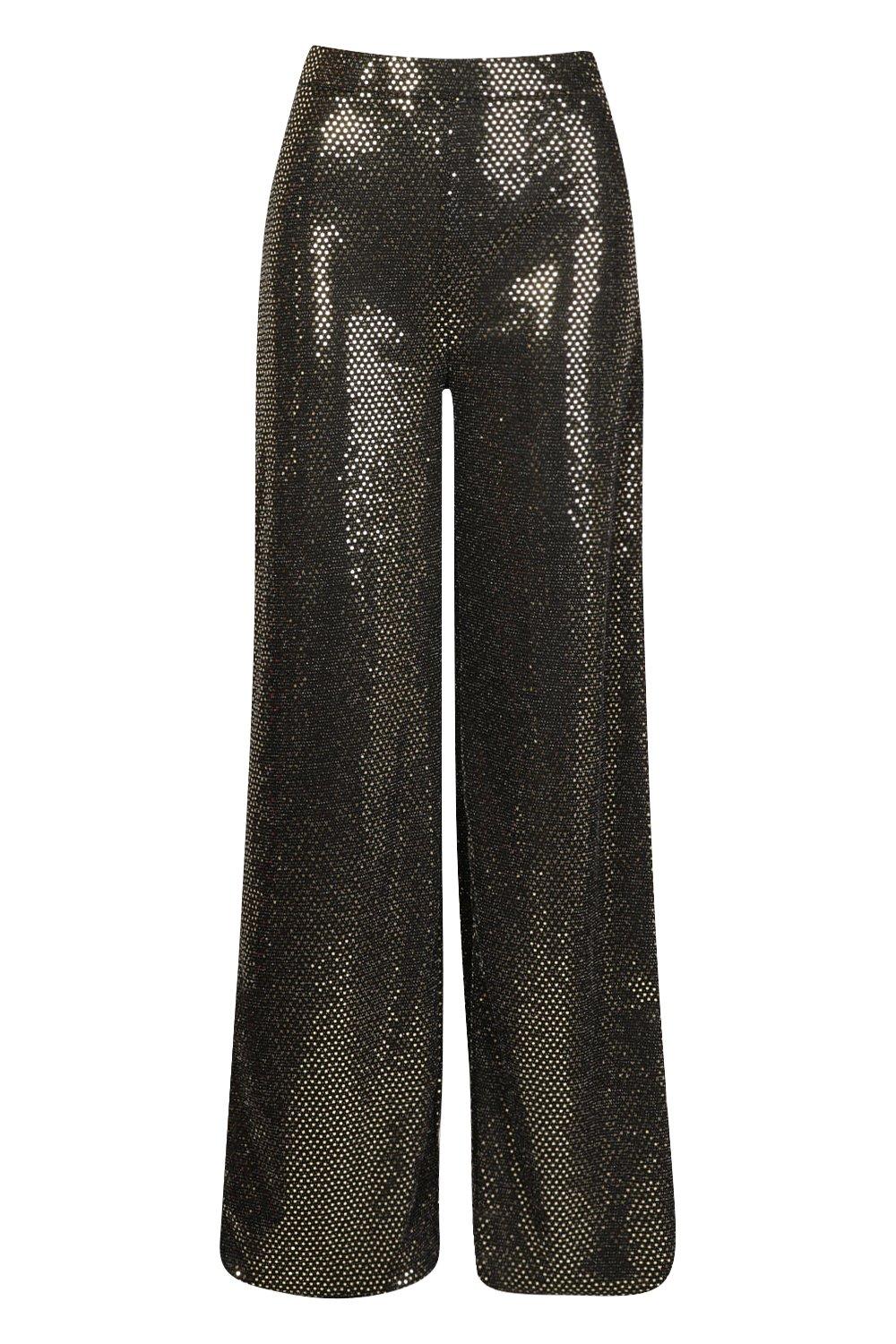 Wide-leg Sequined Pants - Gold-colored - Ladies