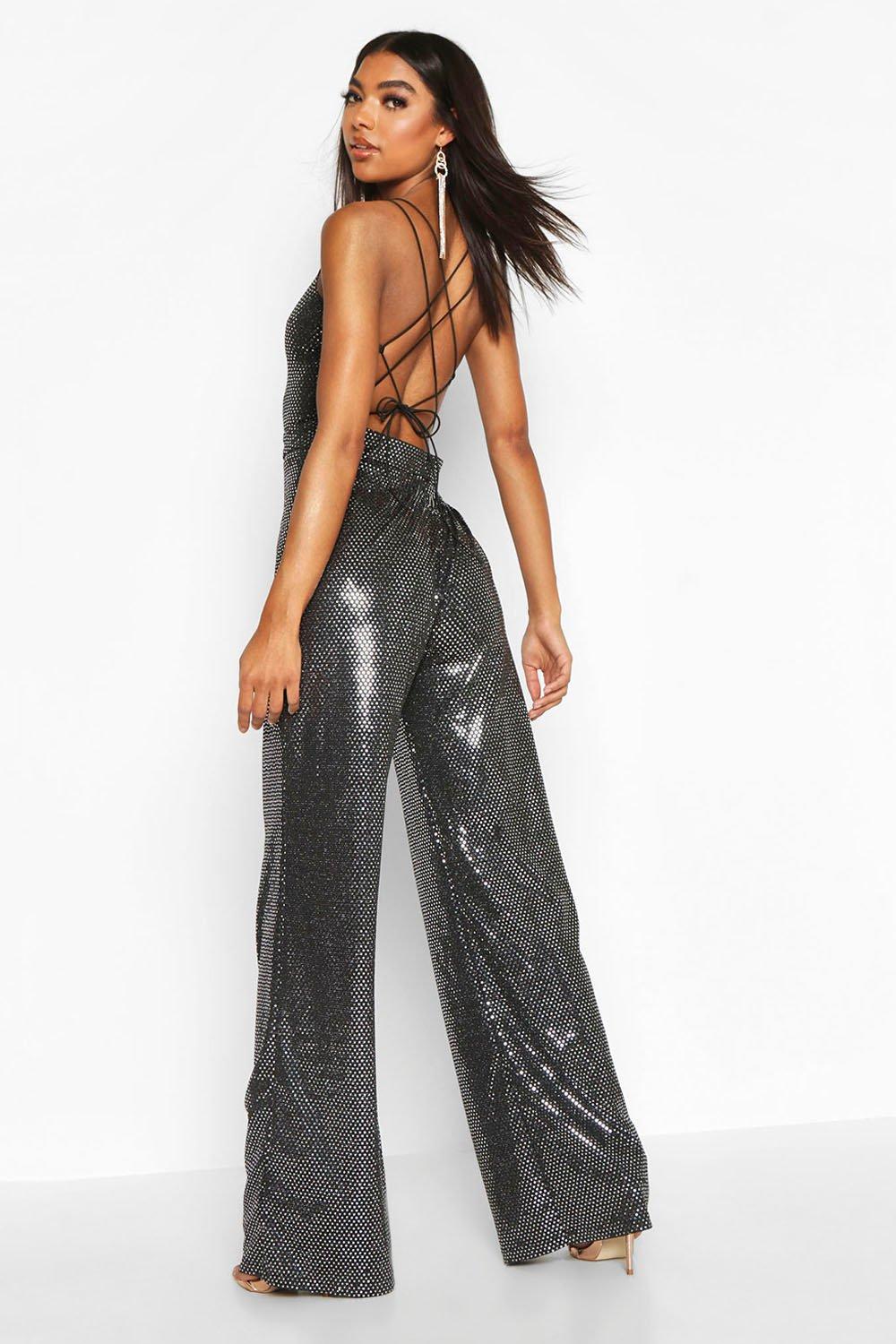 boohoo silver jumpsuit