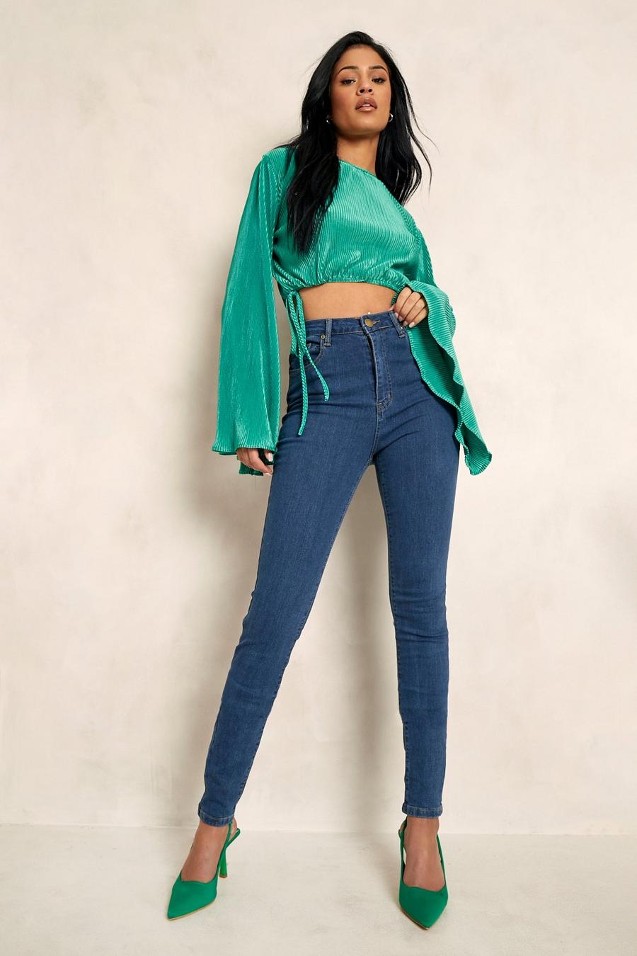 כחול ביניים סקיני ג'ינס High Waist באורך 91 ס"מ לנשים גבוהות image number 1