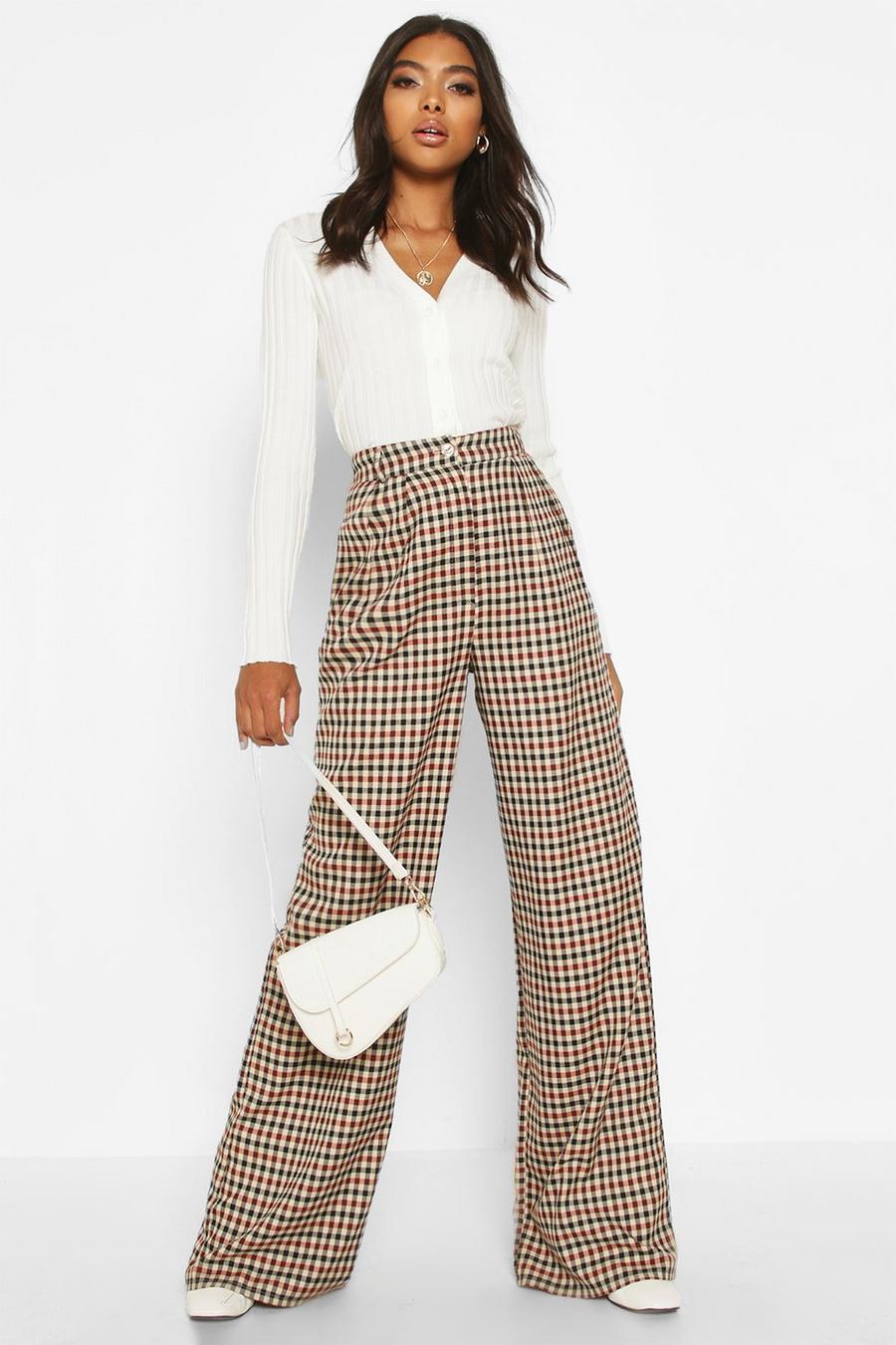 Brown Tall Wide Leg Check Pants image number 1