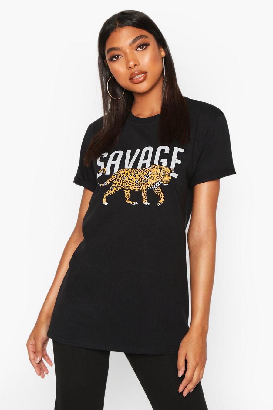 Tall 'Savage' Leopard Slogan T-Shirt image number 1