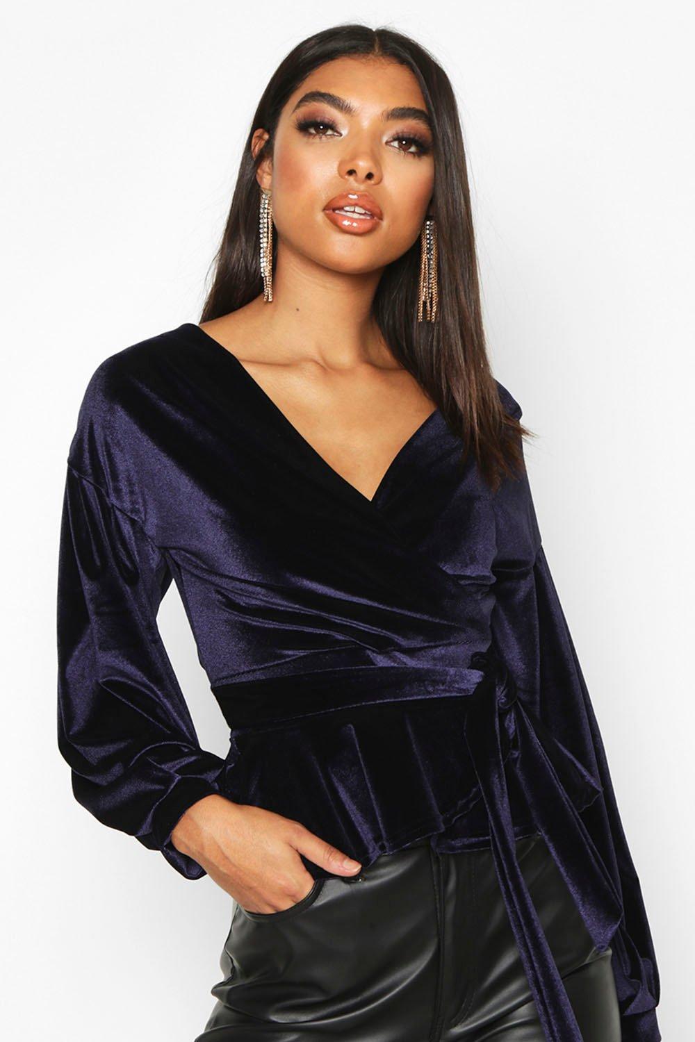 Tall Velvet Off The Shoulder Blouse