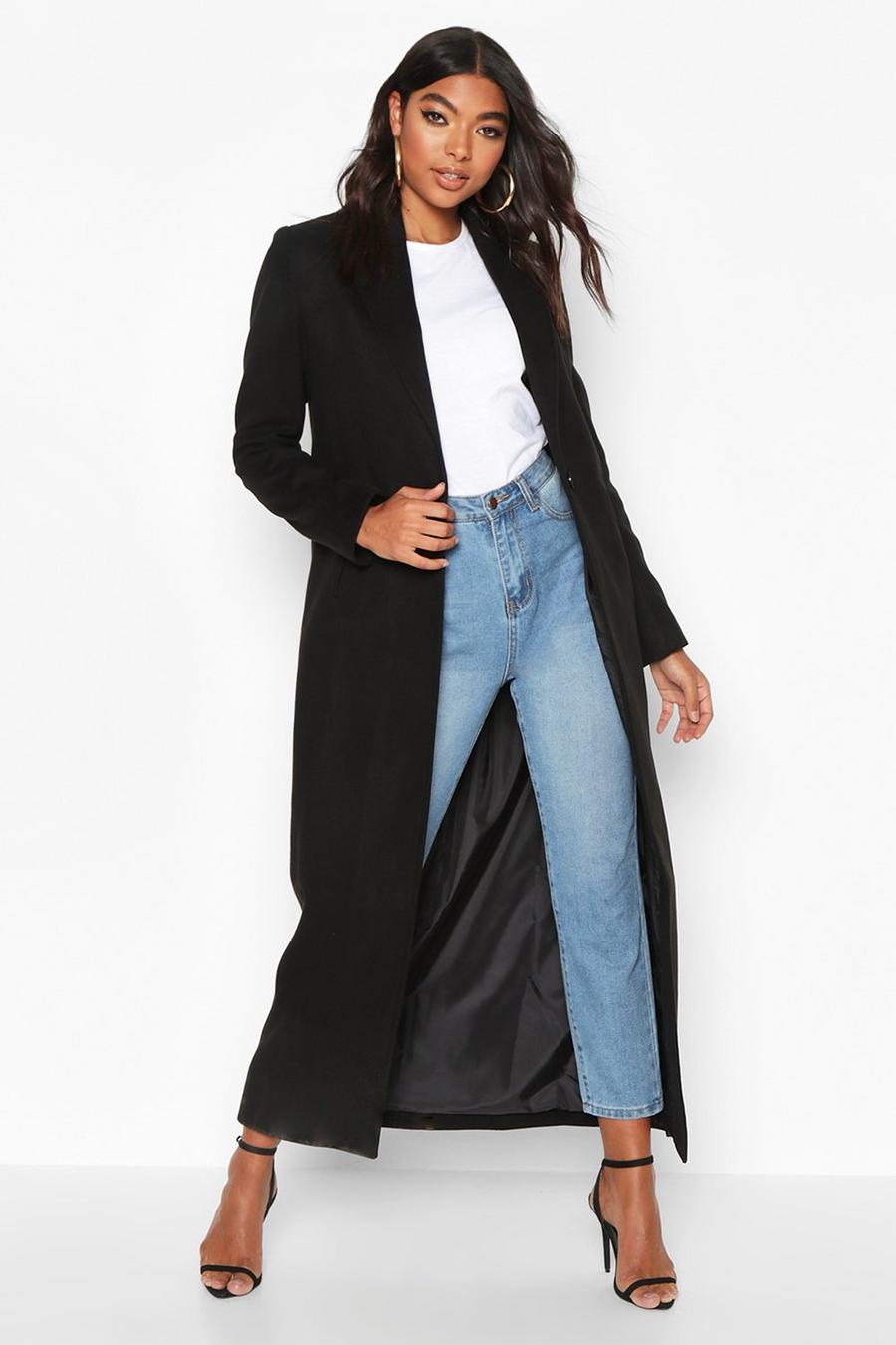 Black Tall Full Length Wool Look Coat image number 1