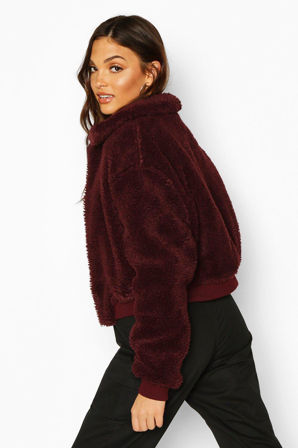 Tall Crop Faux Fur Teddy Bomber boohoo