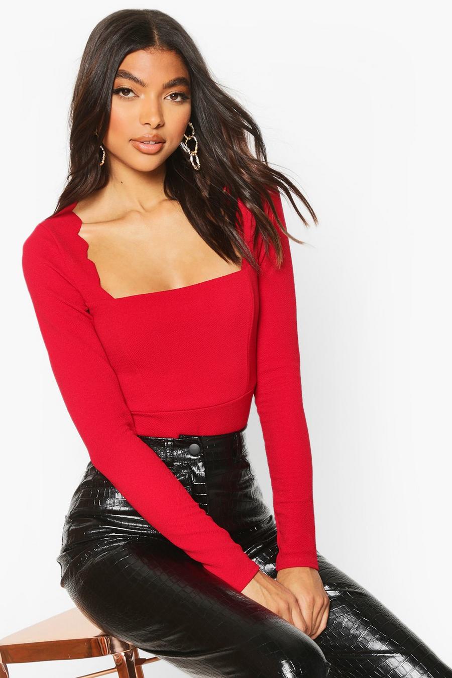Tall Square Neck Scallop Bodysuit image number 1