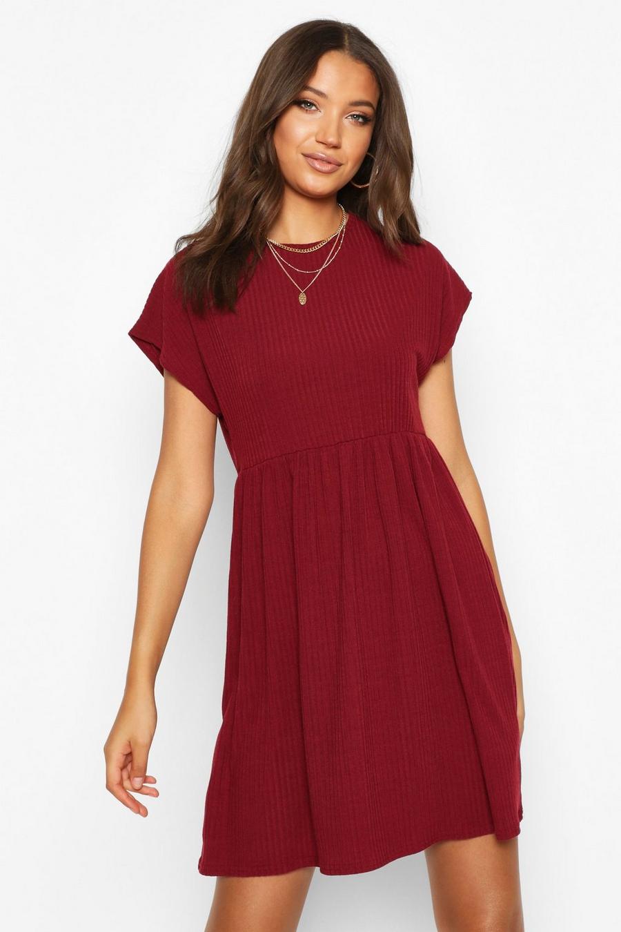 Berry red Tall Soft Rib Smock Dress image number 1