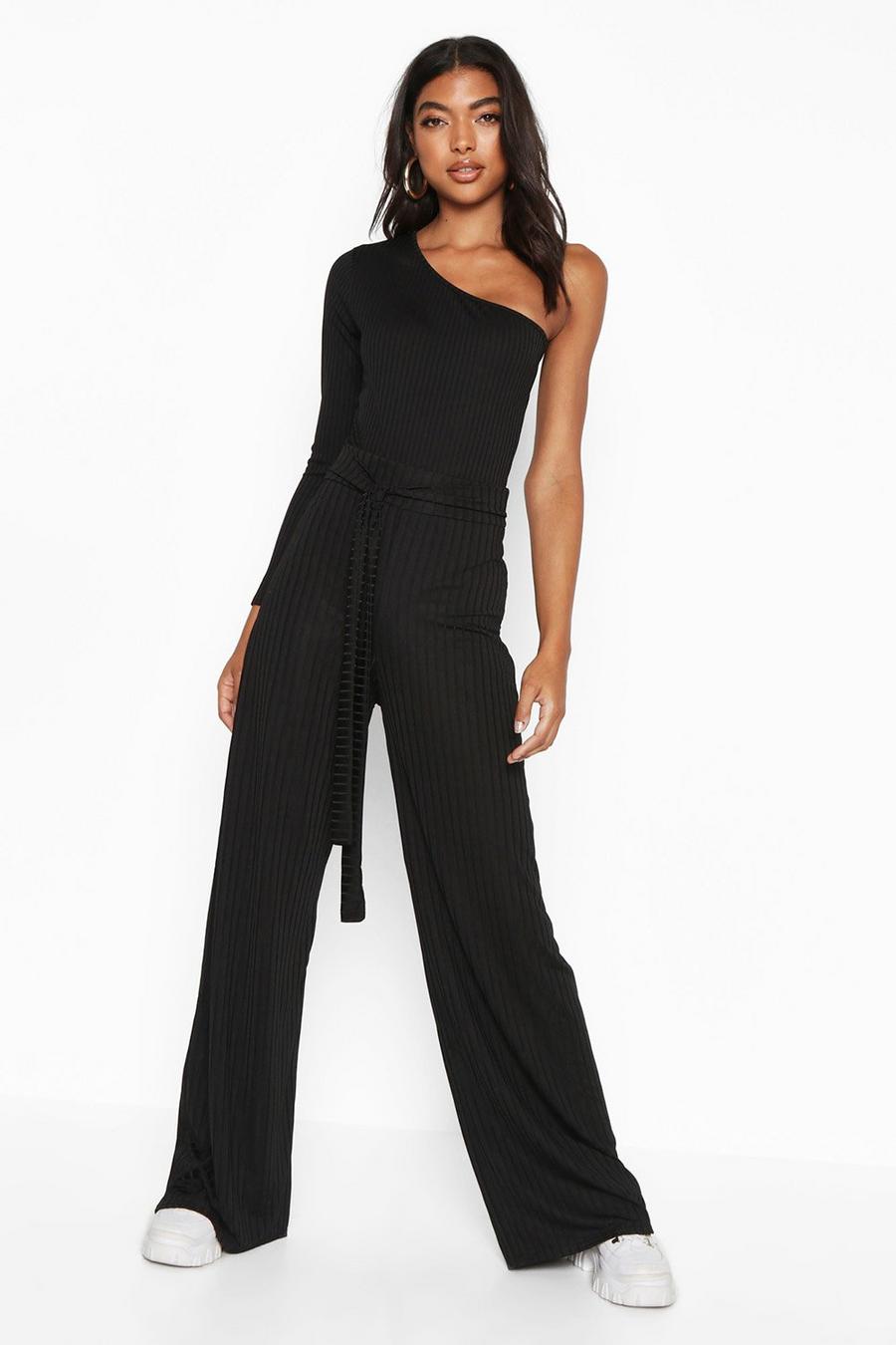 Tall Belted Ribbed Wide Leg Pants image number 1