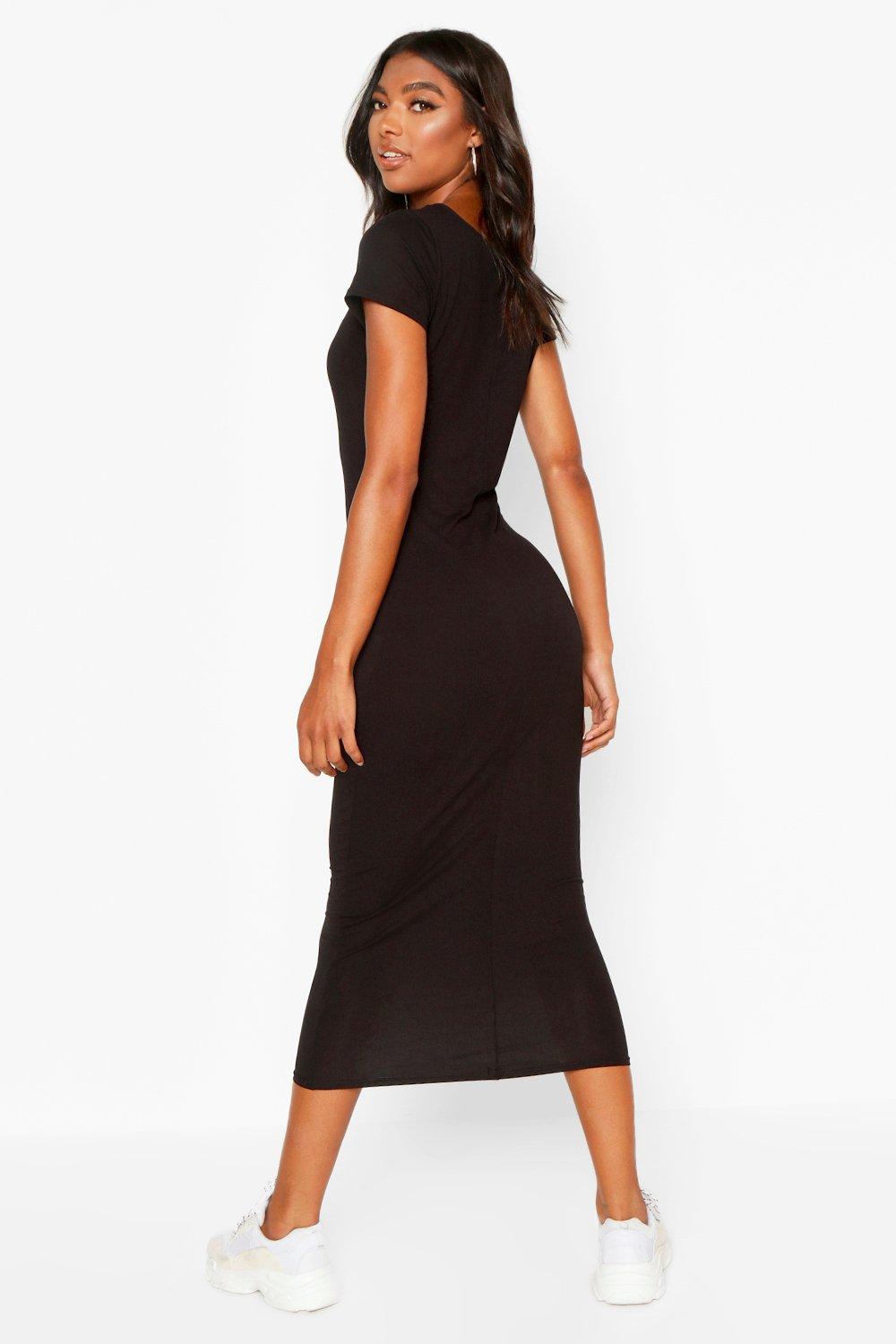 Missguided black short sleeve midi sales dress