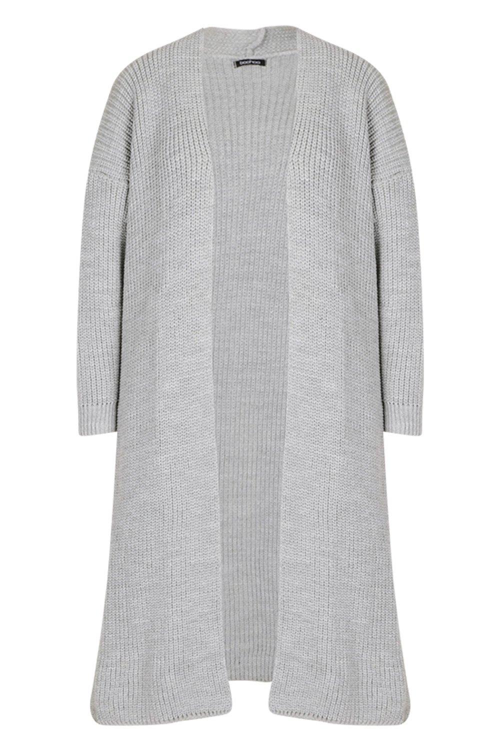 Joslin Oversized Knitted Maxi Cardigan in Grey