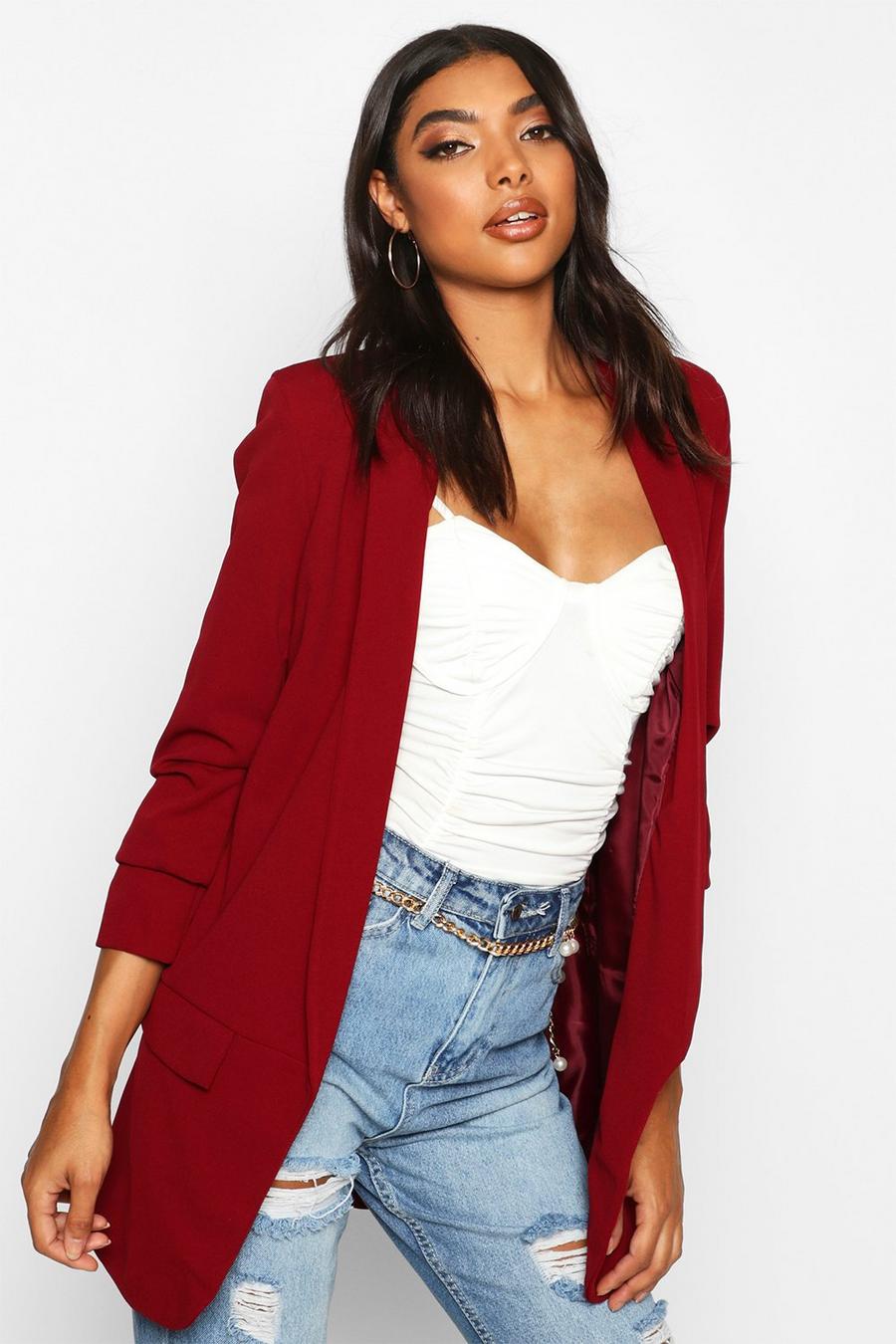 Berry Tall Ruched Sleeve Blazer image number 1