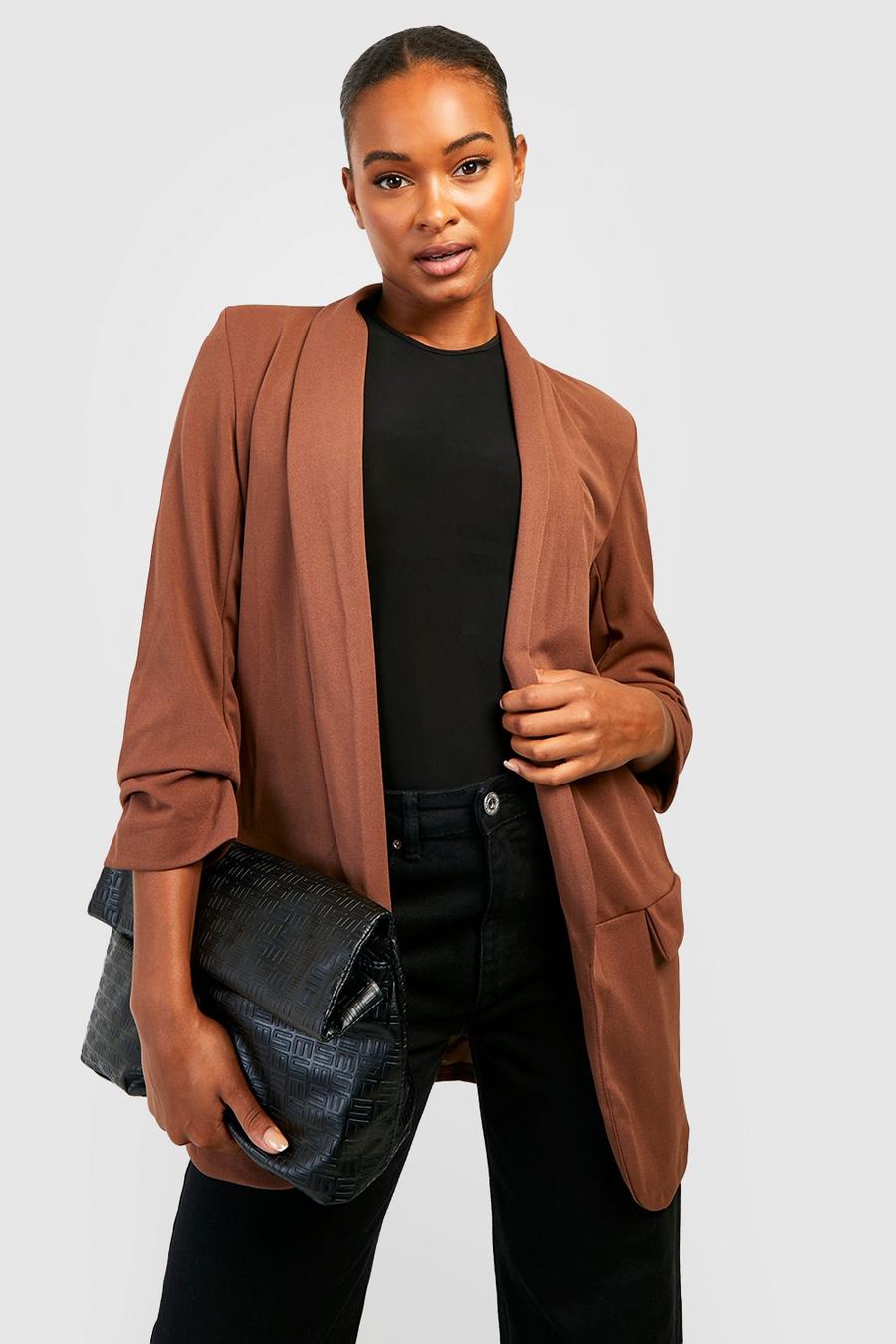 Chocolate Tall Ruched Sleeve Blazer image number 1