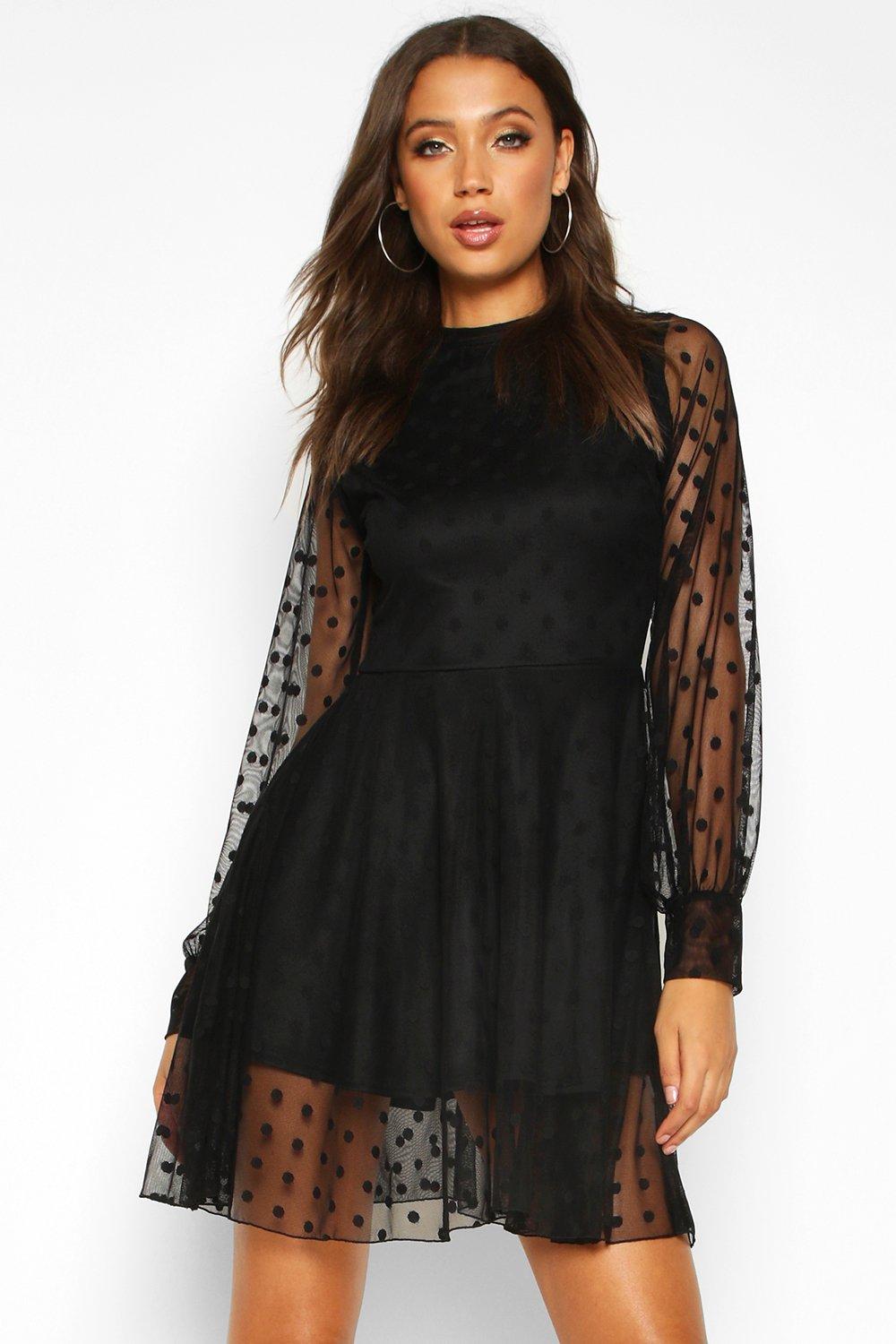 Tall Dobby Mesh Skater Dress boohoo