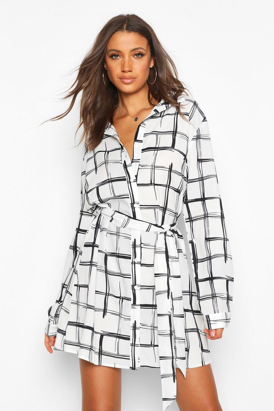 Tall Grid Check Belted Shirt Dress image number 1