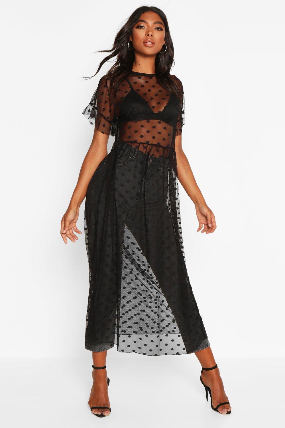 mesh midi dress black