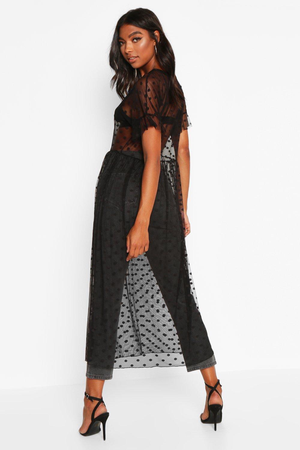 black dobby mesh midi dress