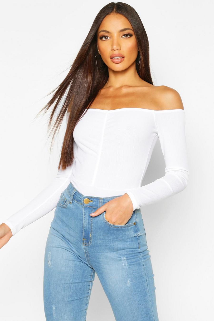 Tall Ruched Off The Shoulder Rib Bodysuit image number 1