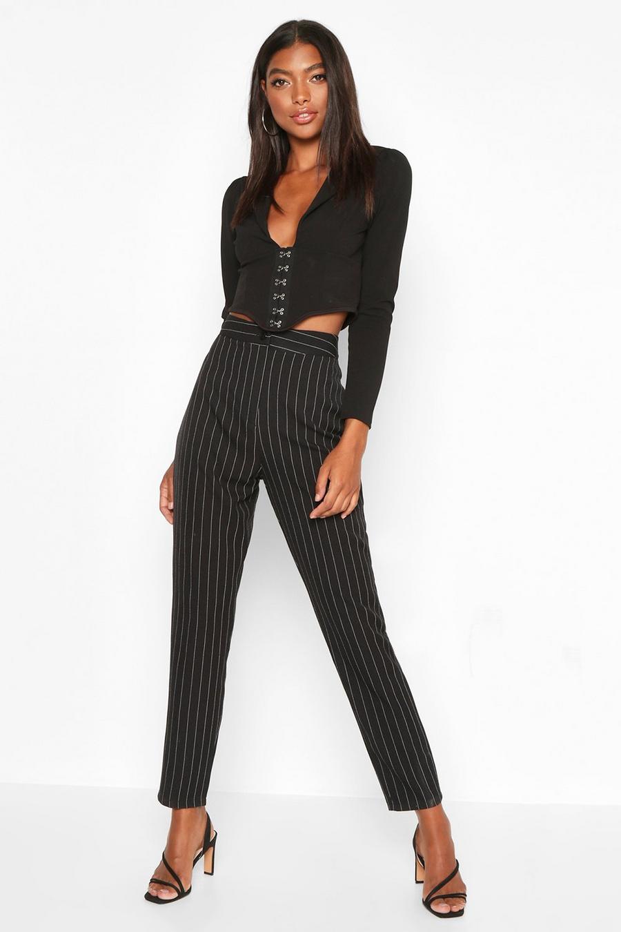 Black Tall Pinstripe Tapered Trousers image number 1