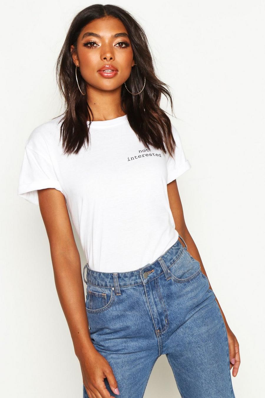 T-shirt imprimé à slogan « Not Interested » sur la poche Tall, Blanc image number 1