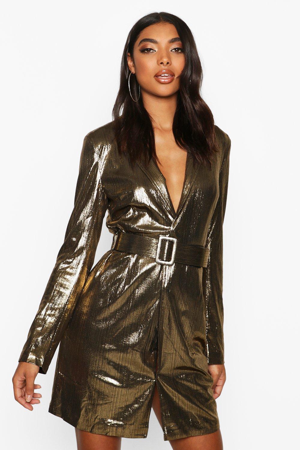 boohoo metallic blazer dress