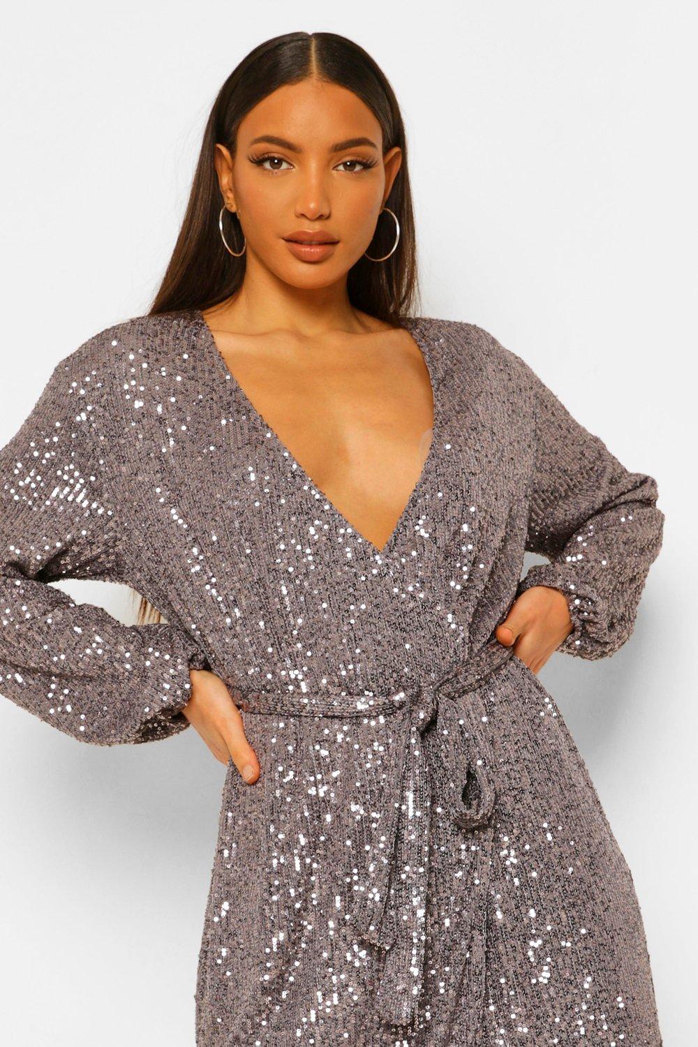 Women's Tall Belted Sequin Dress ...