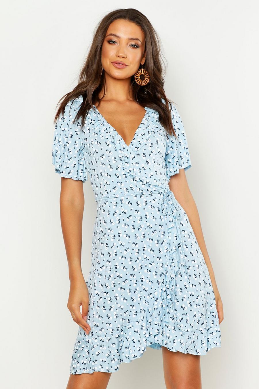 Sky blue Tall Ditsy Floral Ruffle Tea Dress image number 1
