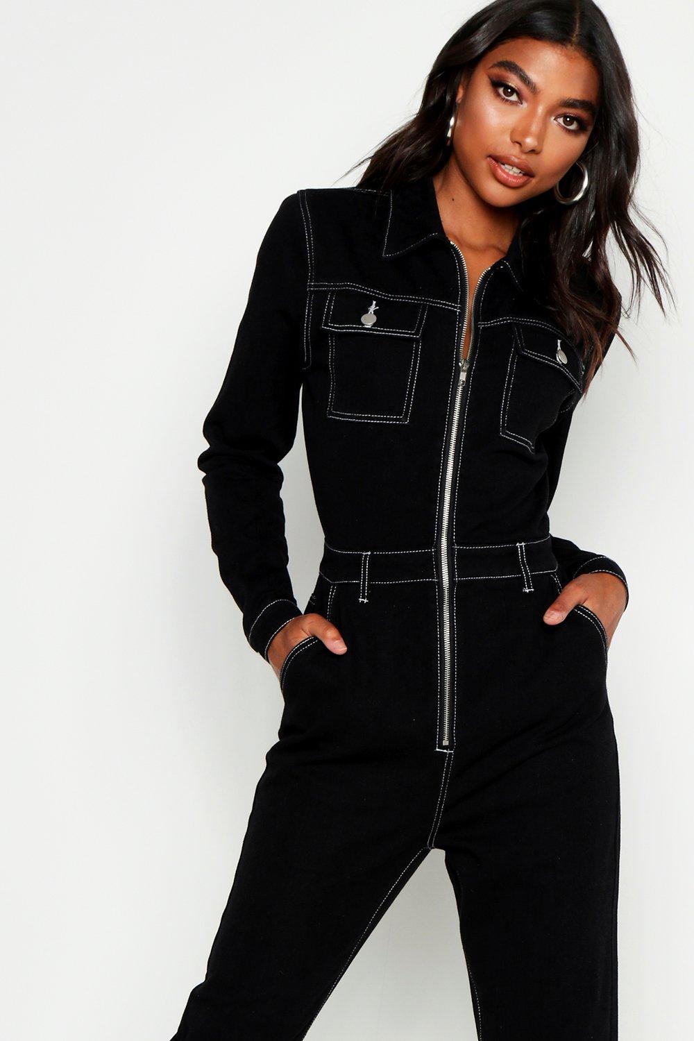 denim boiler suit black