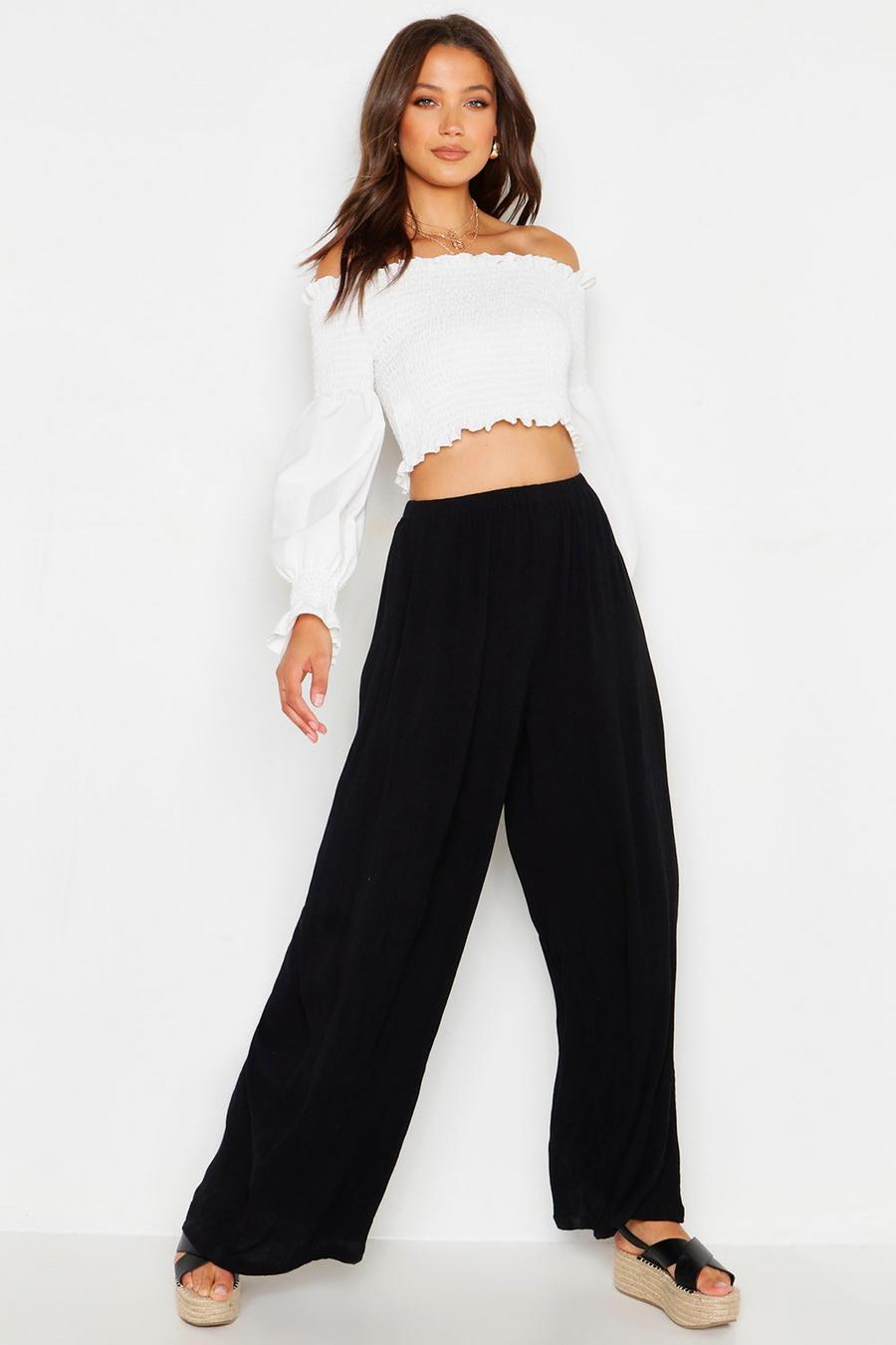 Black Tall Cheesecloth Wide Leg Pants image number 1