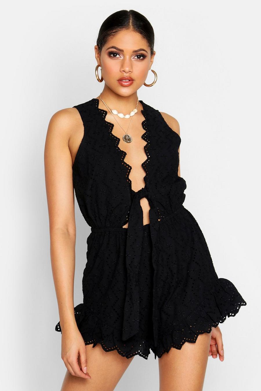Tall Plunge Broderie Anglaise Playsuit image number 1